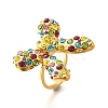 Bowknot 304 Stainless Steel Rhinestone Cuff Rings for Women RJEW-A058-01C-G-2