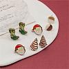 4 Pairs Santa Claus & Boot & Christmas Tree Printed Wood Stud Earrings EJEW-OY001-03-4