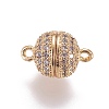 Brass Micro Pave Cubic Zirconia Magnetic Clasps with Loops ZIRC-G097-01G-1