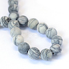 Frosted Natural Black Silk Stone/Netstone Round Bead Strands X-G-E334-8mm-25-3