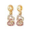 Rack Plating Alloy Crystal & Light Rose Rhinestone European Dangle Charms FIND-C055-18G-1