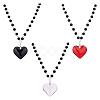 3Pcs 3 Colors Glass Heart Pendant Necklaces Set with Plastic Beaded Chains NJEW-FI0001-40-9