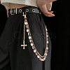 1Pc Alloy Colorful Rhinestone Flower & Plastic Pearl Link Chain Double Layer Pants Chains with Cross Charms AJEW-GF0012-75-7