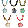 5Pcs 5 Style Resin Imitation Cat Eye Flat Round Pendant Necklaces Set NJEW-AN0001-12-1