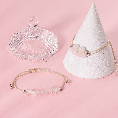 3Pcs 3 Style Natural Rose Quartz Braided Bead Bracelets Set BJEW-JB09334-01-1