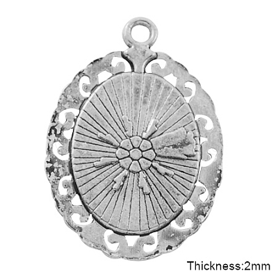 Tibetan Style Pendant Cabochon Settings TIBEP-R099-AS-LF-1
