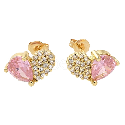 Brass Pave Cubic Zirconia Stud Earrings EJEW-M088-03G-02-1