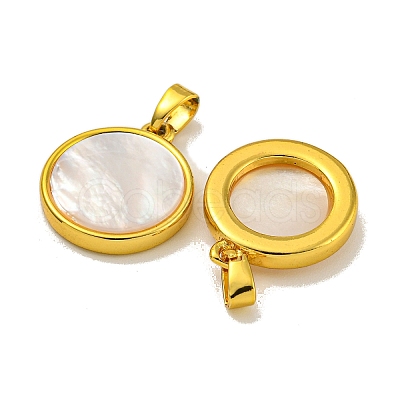 Rack Plating Brass Pave Natural White Shell Pendants KK-U025-05G-02-1