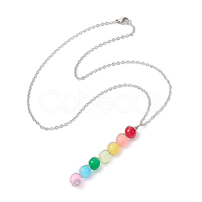 Colorful Glass Round Beaded Pendant Necklaces NJEW-JN04581-02-1