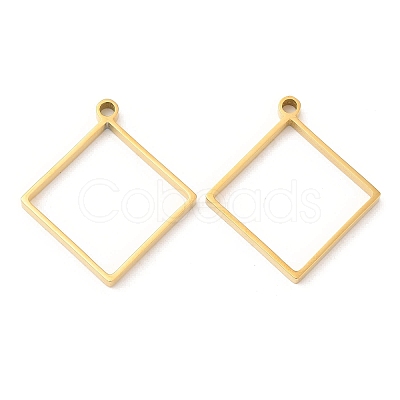 304 Stainless Steel Open Back Bezel Rhombus Pendants STAS-Z040-02A-G-1