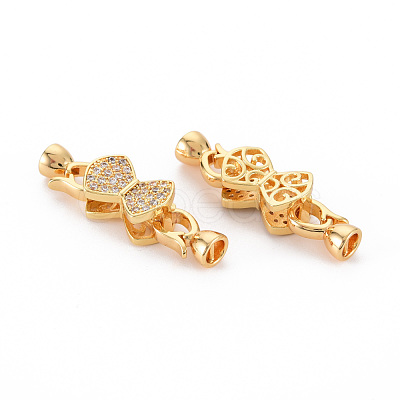 Brass Micro Pave Clear Cubic Zirconia Fold Over Clasps KK-S354-318-NF-1