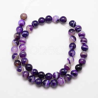 Natural Striped Agate/Banded Agate Bead Strands X-G-K166-13-8mm-04-1