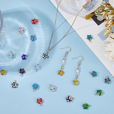 48Pcs Handmade Millefiori Glass Pendants PALLOY-HS00028-1