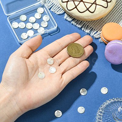 20Pcs Natural Shell Flat Round with Engraved Cherry Charms SHEL-CJ0001-36-1