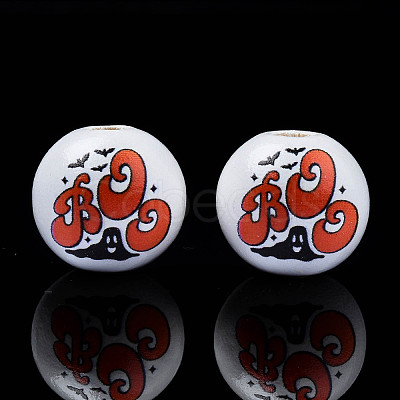 Halloween Printed Natural Wood Beads WOOD-S057-083-1