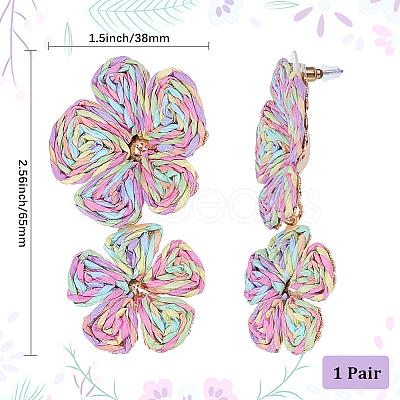 1 Pair Alloy Raffia Grass Stud Earrings EJEW-SP0001-19B-1