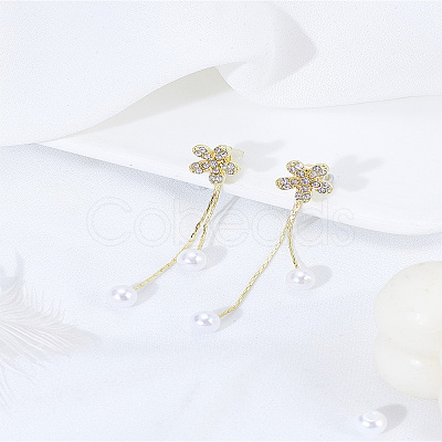 1 Pair Zinc Alloy Rhinestones Flower Tassel Stud Earrings EJEW-LP0007-044-1