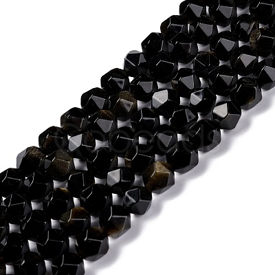 Natural Golden Sheen Obsidian Beads Strands G-C229-01B-1
