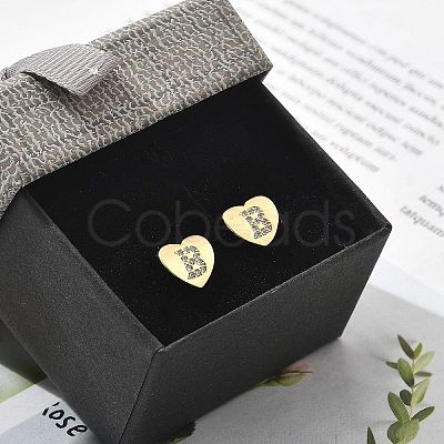 Rack Plating Brass Micro Pave Clear Cubic Zirconia Stud Earrings EJEW-K299-01G-B-1