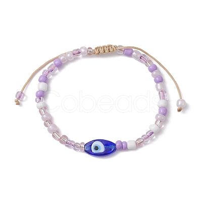4Pcs 4 Colors Evil Eye Lampwork & Glass Seed Braided Bead Bracelets Set BJEW-JB09706-S-1