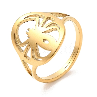 Ion Plating(IP) 304 Stainless Steel Hollow Spider Adjustable Ring for Women RJEW-M149-07G-1