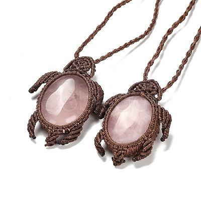 Natural Rose Quartz Tortoise Pendant Necklace NJEW-K258-02F-1
