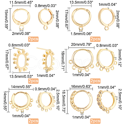 PandaHall Elite 10Pcs 2 Style Brass Huggie Hoop Earring with 2Pcs Ring Stud Earring Findings KK-PH0002-84-1