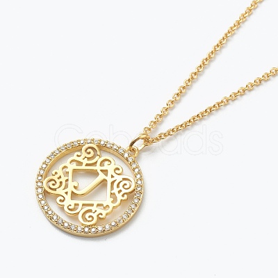 Brass Micro Pave Clear Cubic Zirconia Pendant Necklaces NJEW-J059-01J-1