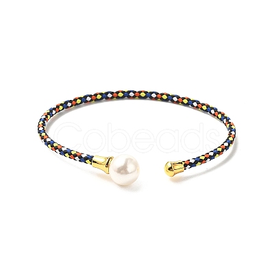 Steel Wire Ring & Copper Buckle & Plastic Pearl Bangles BJEW-S177-01-1