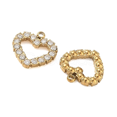 304 Stainless Steel Micro Pave Clear Cubic Zirconia Charms CU-CBAF0F8-03B-G-1