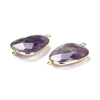 Natural Amethyst Faceted Connector Charms G-F763-02G-04-1