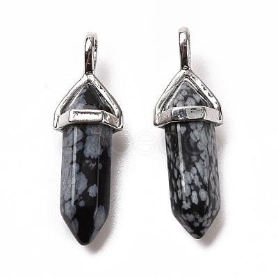 Natural Snowflake Obsidian Pointed Pendants G-K329-65P-1