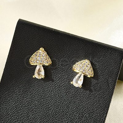 Brass Micro Pave Clear Cubic Zirconia Stud Earrings EJEW-R016-26G-13-1