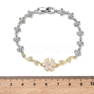 Brass Micro Pave Cubic Zirconia Link Chain Bracelets for Women BJEW-C156-04A-01GP-1