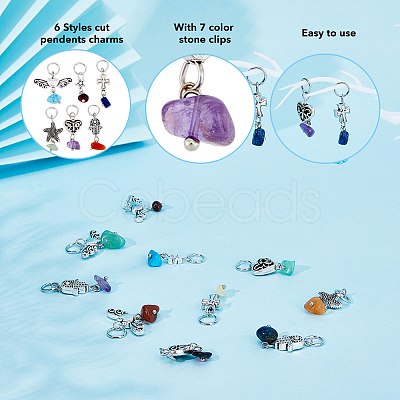 6 Sets 6 Styles Chakra Natural & Synthetic Mixed Stone Chips Alloy Pendants FIND-FH0006-29-1
