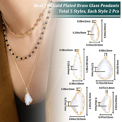 10Pcs 5 Styles Brass Glass Pendants KK-CN0002-70-1