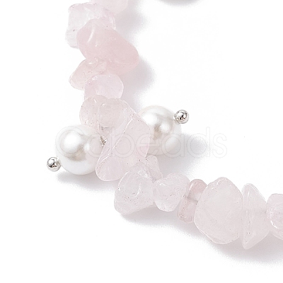 Natural Rose Quartz Chip & Glass Shell Round Beaded Bracelets BJEW-JB12303-03-1