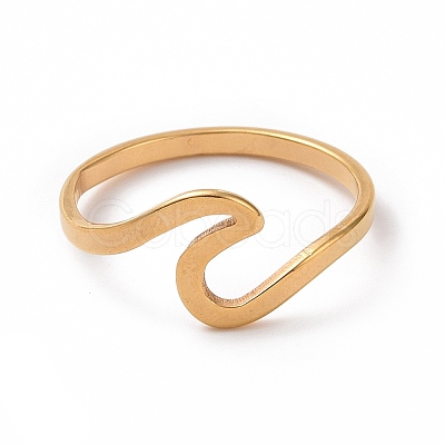 Ion Plating(IP) 201 Stainless Steel Wave Finger Ring for Women RJEW-J051-04G-1