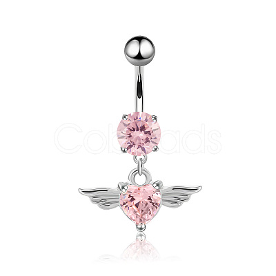 Piercing Jewelry Stainless Steel Micro Pave Cubic Zirconia Split Navel Ring Belly Rings WG4019F-03-1