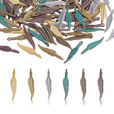 180Pcs 6 Styles Alloy Pendant Feather Pendant DIY Vintage Jewelry Accessories JX562A-1