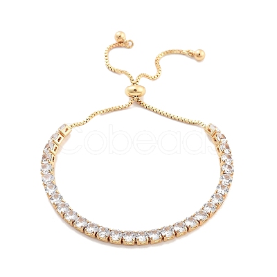 Brass Pave Clear Cubic Zirconia Flat Round Box Chain Slider Bracelets BJEW-YWC0002-12B-G-1