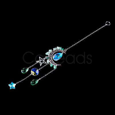 Moon & Star Alloy Hanging Ornaments HJEW-TADJ0023-1