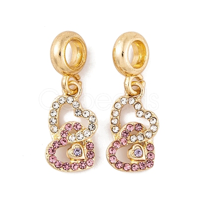 Rack Plating Alloy Crystal & Light Rose Rhinestone European Dangle Charms FIND-C055-18G-1