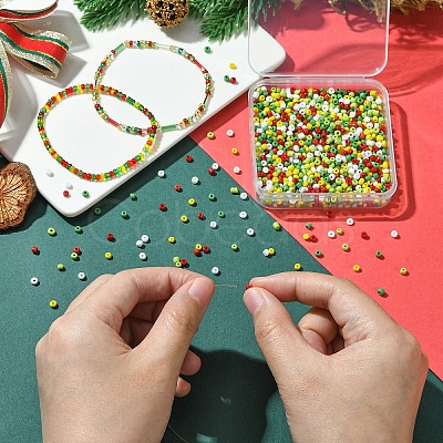 50G 5 Colors Christmas Theme Silver Lined Glass Seed Beads SEED-YW0002-62A-1