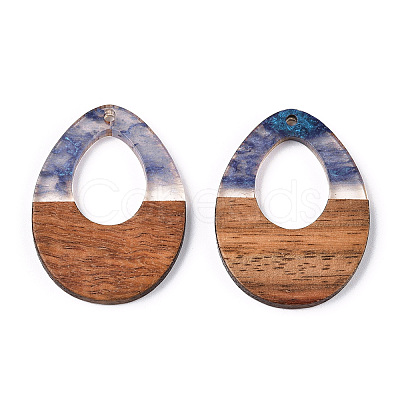 Transparent Resin & Walnut Wood Pendants RESI-ZX017-47-1