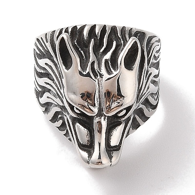 Viking 304 Stainless Steel Wolf Head Wide Finger Rings for Mens RJEW-U005-16A-AS-1