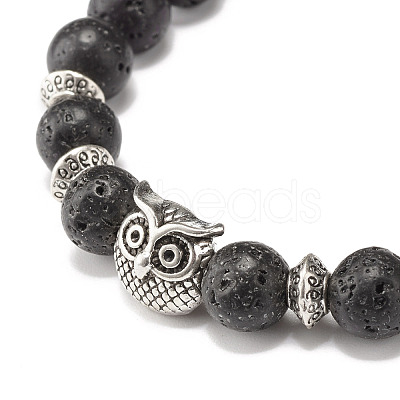 Natural Lava Rock Round Beads Stretch Bracelet BJEW-JB07477-1