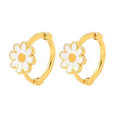 Daisy Brass Enamel Hoop Earrings for Women EJEW-G434-02G-1