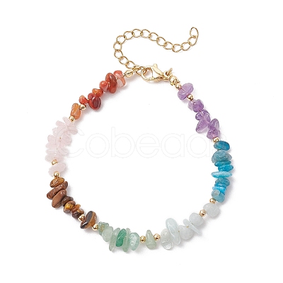 Chakra Natural Rose Quartz & Amethyst & Apatite & Aquamarine & Green Aventurine & Tiger Eye & Carnelian Chip Beaded Bracelets for Women BJEW-JB11741-01-1