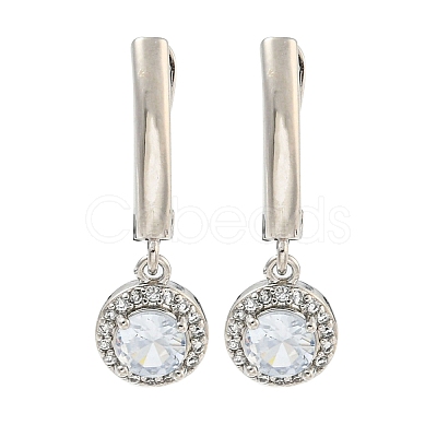 Flat Round Brass Micro Pave Clear Cubic Zirconia Hoop Earrings EJEW-I307-02P-1